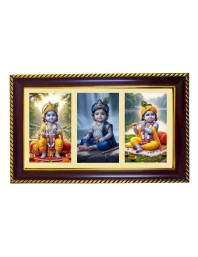 Krishna Photo Frame 10x6 Inch | Glossy Maroon Polystyrene Frame | Divine Wall & Table Decor | Temple Decoration & Gift Item (Pack Of 1) (F21001)