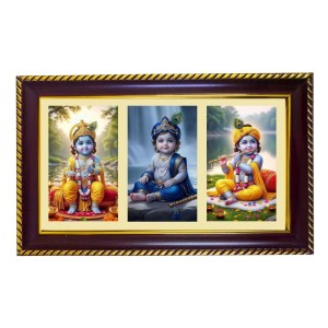 Krishna Photo Frame 10x6 Inch | Glossy Maroon Polystyrene Frame | Divine Wall & Table Decor | Temple Decoration & Gift Item (Pack Of 1) (F21001)