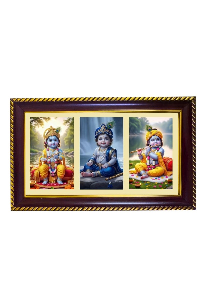 Krishna Photo Frame 10x6 Inch | Glossy Maroon Polystyrene Frame | Divine Wall & Table Decor | Temple Decoration & Gift Item (Pack Of 1) (F21001)