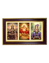 Lakshmi-Kubera-Ganpti Photo Frame 10x6 Inch | Glossy Maroon Polystyrene Frame | Divine Wall & Table Decor | Temple Decoration & Gift Item (Pack Of 1) (F21360)