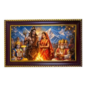 Lord Shiva Parvti Photo Frame 10x6 Inch | Glossy Maroon Polystyrene Frame | Divine Wall & Table Decor | Temple Decoration & Gift Item (Pack Of 1) (F20151)