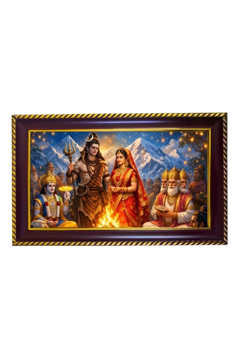 Lord Shiva Parvti Photo Frame 10x6 Inch | Glossy Maroon Polystyrene Frame | Divine Wall & Table Decor | Temple Decoration & Gift Item (Pack Of 1) (F20151)