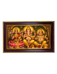Lakshmi Kubera Ganesha Photo Frame 8x4 Inch | Glossy Maroon Polystyrene Frame | Divine Wall & Table Decor | Temple Decoration & Gift Item (Pack Of 1) (F20139)