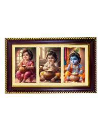 Krishna Photo Frame 8x4 Inch | Glossy Maroon Polystyrene Frame | Divine Wall & Table Decor | Temple Decoration & Gift Item (Pack Of 1) (F20808)