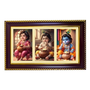 Krishna Photo Frame 8x4 Inch | Glossy Maroon Polystyrene Frame | Divine Wall & Table Decor | Temple Decoration & Gift Item (Pack Of 1) (F20808)