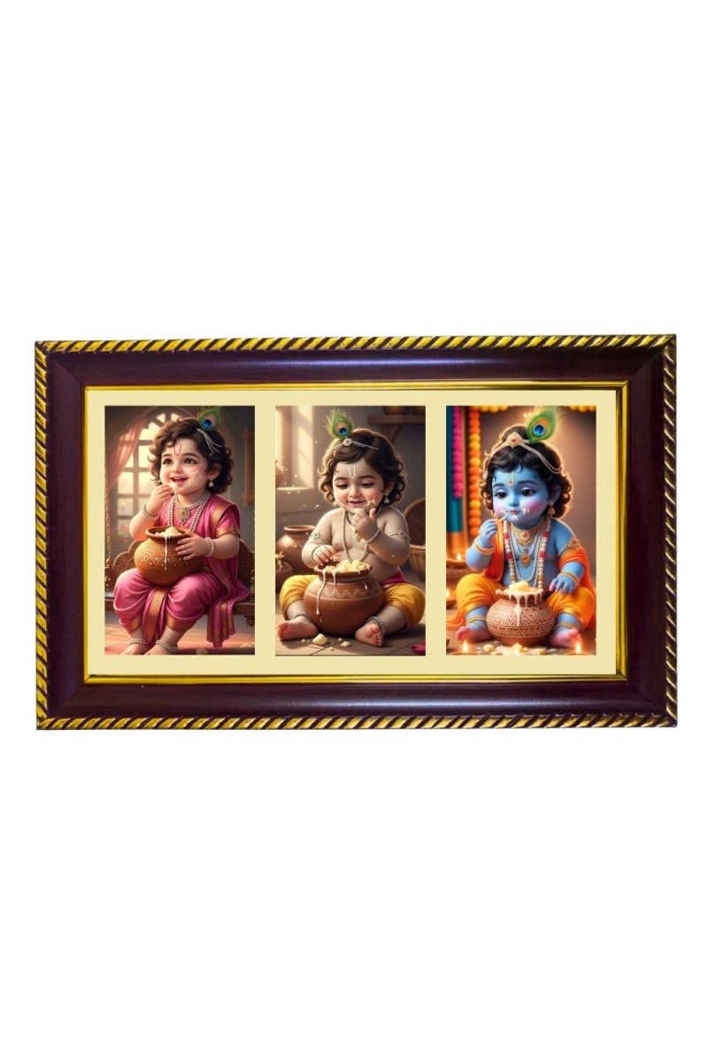 Krishna Photo Frame 8x4 Inch | Glossy Maroon Polystyrene Frame | Divine Wall & Table Decor | Temple Decoration & Gift Item (Pack Of 1) (F20808)