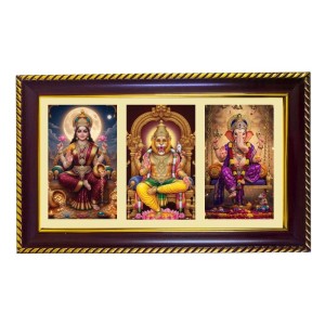 Lakshmi-Narshimha-Ganesha Photo Frame 10x6 Inch | Glossy Maroon Polystyrene Frame | Divine Wall & Table Decor | Temple Decoration & Gift Item (Pack Of 1) (F20999)