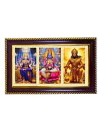 Lakshmi-Vishnu-Hanuman Photo Frame 8x4 Inch | Glossy Maroon Polystyrene Frame | Divine Wall & Table Decor | Temple Decoration & Gift Item (Pack Of 1) (F20746)