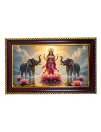 Lakshmi Goddess Photo Frame 10x6 Inch | Glossy Maroon Polystyrene Frame | Divine Wall & Table Decor | Temple Decoration & Gift Item (Pack Of 1) (F20343)