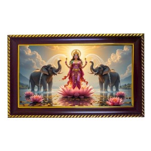 Lakshmi Goddess Photo Frame 10x6 Inch | Glossy Maroon Polystyrene Frame | Divine Wall & Table Decor | Temple Decoration & Gift Item (Pack Of 1) (F20343)