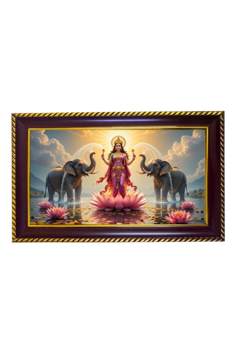 Lakshmi Goddess Photo Frame 10x6 Inch | Glossy Maroon Polystyrene Frame | Divine Wall & Table Decor | Temple Decoration & Gift Item (Pack Of 1) (F20343)
