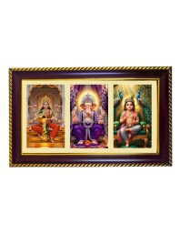 Lakshmi-Ganesha-Kartikeya Photo Frame 8x4 Inch | Glossy Maroon Polystyrene Frame | Divine Wall & Table Decor | Temple Decoration & Gift Item (Pack Of 1) (F20757)