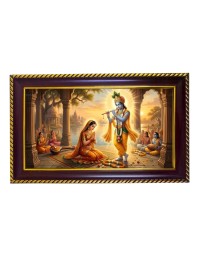 Lord Radha Krishna Photo Frame 14x10 Inch | Glossy Maroon Polystyrene Frame | Divine Wall & Table Decor | Temple Decoration & Gift Item (Pack Of 1) (F20207)