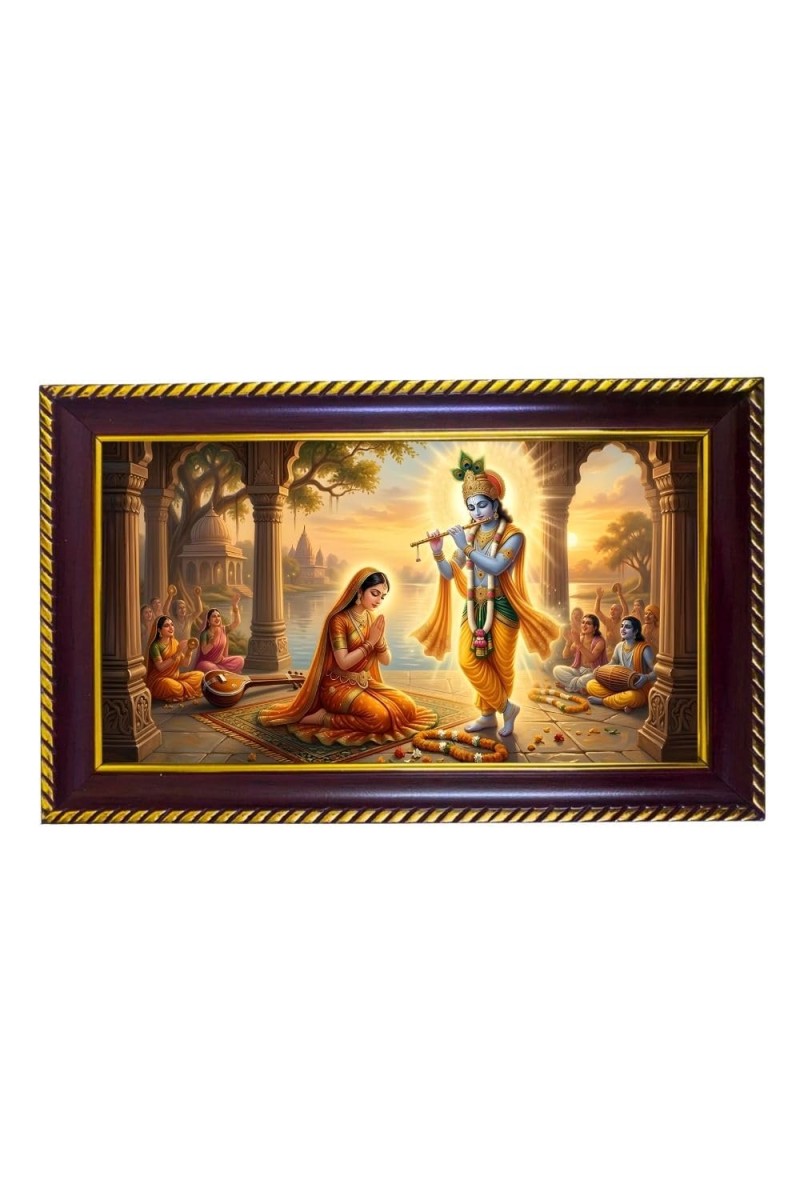 Lord Radha Krishna Photo Frame 14x10 Inch | Glossy Maroon Polystyrene Frame | Divine Wall & Table Decor | Temple Decoration & Gift Item (Pack Of 1) (F20207)