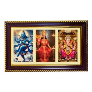 Shiva-Parvti-Ganesha Photo Frame 8x4 Inch | Glossy Maroon Polystyrene Frame | Divine Wall & Table Decor | Temple Decoration & Gift Item (Pack Of 1) (F20874)