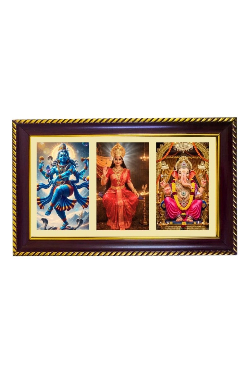 Shiva-Parvti-Ganesha Photo Frame 8x4 Inch | Glossy Maroon Polystyrene Frame | Divine Wall & Table Decor | Temple Decoration & Gift Item (Pack Of 1) (F20874)