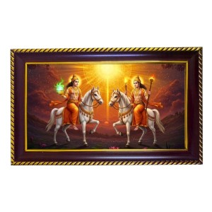 Lord Vishnu Photo Frame 12x8 Inch | Glossy Maroon Polystyrene Frame | Divine Wall & Table Decor | Temple Decoration & Gift Item (Pack Of 1) (F20393)