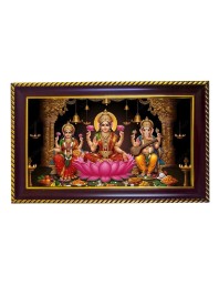 Lakshmi -Gannesha-Sarswati Photo Frame 10x6 Inch | Glossy Maroon Polystyrene Frame | Divine Wall & Table Decor | Temple Decoration & Gift Item (Pack Of 1) (F20075)