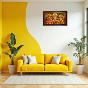 Lakshmi Kubera Ganesha Photo Frame 8x4 Inch | Glossy Maroon Polystyrene Frame | Divine Wall & Table Decor | Temple Decoration & Gift Item (Pack Of 1) (F20139)