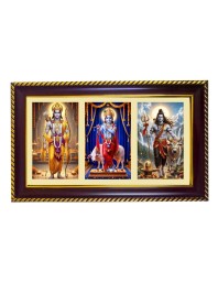 Vishnu-Krishna-Shiva Photo Frame 8x4 Inch | Glossy Maroon Polystyrene Frame | Divine Wall & Table Decor | Temple Decoration & Gift Item (Pack Of 1) (F21434)