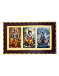 Vishnu-Krishna-Shiva Photo Frame 10x6 Inch | Glossy Maroon Polystyrene Frame | Divine Wall & Table Decor | Temple Decoration & Gift Item (Pack Of 1) (F21429)