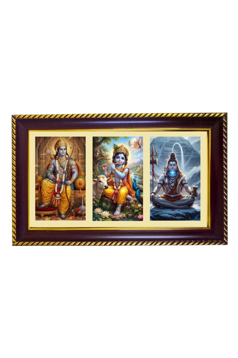Vishnu-Krishna-Shiva Photo Frame 10x6 Inch | Glossy Maroon Polystyrene Frame | Divine Wall & Table Decor | Temple Decoration & Gift Item (Pack Of 1) (F21429)