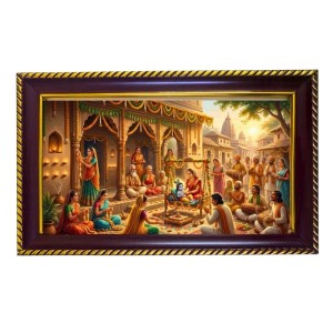 Lord Krishna Photo Frame 14x10 Inch | Glossy Maroon Polystyrene Frame | Divine Wall & Table Decor | Temple Decoration & Gift Item (Pack Of 1) (F20454)