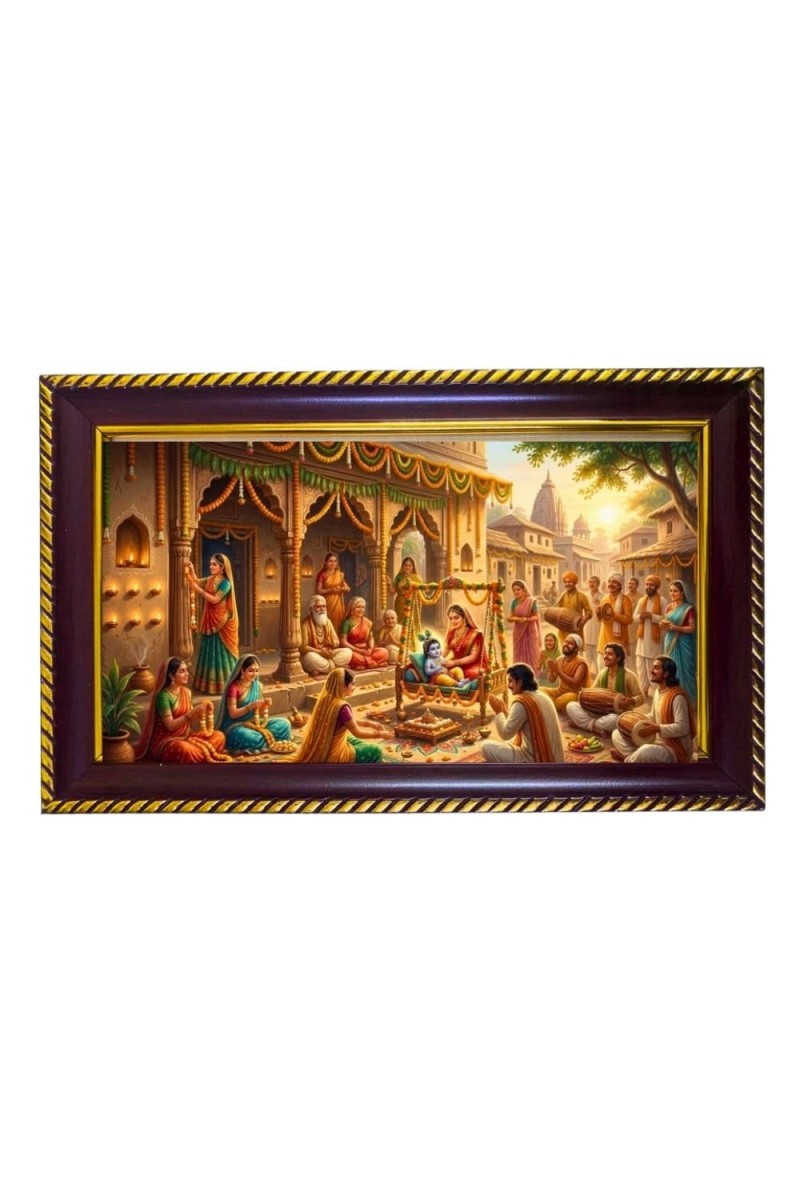 Lord Krishna Photo Frame 14x10 Inch | Glossy Maroon Polystyrene Frame | Divine Wall & Table Decor | Temple Decoration & Gift Item (Pack Of 1) (F20454)