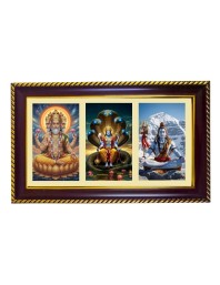 Bramha-Vishnu-Mahesha Photo Frame 12x8 Inch | Glossy Maroon Polystyrene Frame | Divine Wall & Table Decor | Temple Decoration & Gift Item (Pack Of 1) (F21147)
