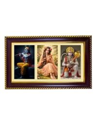 Krishna-Radha-Hanuman Photo Frame 12x8 Inch | Glossy Maroon Polystyrene Frame | Divine Wall & Table Decor | Temple Decoration & Gift Item (Pack Of 1) (F21060)