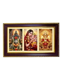 Shiva-Parvti-Ganesha Photo Frame 12x8 Inch | Glossy Maroon Polystyrene Frame | Divine Wall & Table Decor | Temple Decoration & Gift Item (Pack Of 1) (F20877)