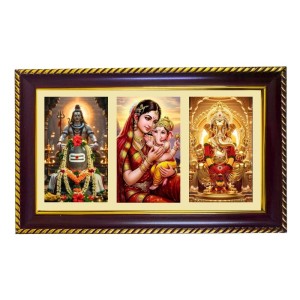 Shiva-Parvti-Ganesha Photo Frame 12x8 Inch | Glossy Maroon Polystyrene Frame | Divine Wall & Table Decor | Temple Decoration & Gift Item (Pack Of 1) (F20877)