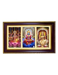 Lakshmi-Vishnu-Sarswati Photo Frame 8x4 Inch | Glossy Maroon Polystyrene Frame | Divine Wall & Table Decor | Temple Decoration & Gift Item (Pack Of 1) (F20726)