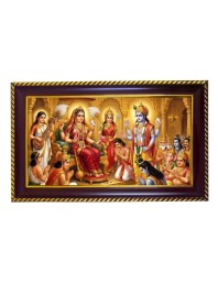 Lord Vishnu Laxmi Photo Frame 14x10 Inch | Glossy Maroon Polystyrene Frame | Divine Wall & Table Decor | Temple Decoration & Gift Item (Pack Of 1) (F20655)