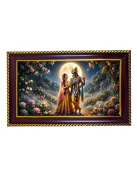 Lord Krishna Radha Photo Frame 14x10 Inch | Glossy Maroon Polystyrene Frame | Divine Wall & Table Decor | Temple Decoration & Gift Item (Pack Of 1) (F20667)