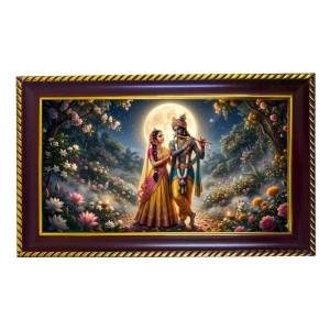 Lord Krishna Radha Photo Frame 14x10 Inch | Glossy Maroon Polystyrene Frame | Divine Wall & Table Decor | Temple Decoration & Gift Item (Pack Of 1) (F20667)