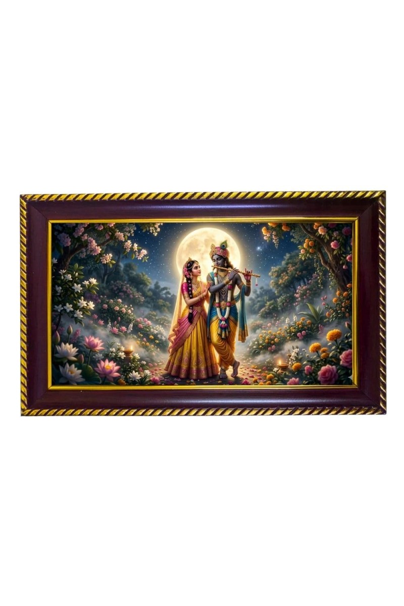 Lord Krishna Radha Photo Frame 14x10 Inch | Glossy Maroon Polystyrene Frame | Divine Wall & Table Decor | Temple Decoration & Gift Item (Pack Of 1) (F20667)