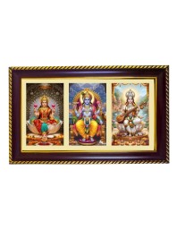 Lakshmi-Vishnu-Sarswati Photo Frame 14x10 Inch | Glossy Maroon Polystyrene Frame | Divine Wall & Table Decor | Temple Decoration & Gift Item (Pack Of 1) (F20994)