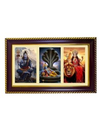 Shiva-Vishnu-Parvti Photo Frame 8x4 Inch | Glossy Maroon Polystyrene Frame | Divine Wall & Table Decor | Temple Decoration & Gift Item (Pack Of 1) (F21344)