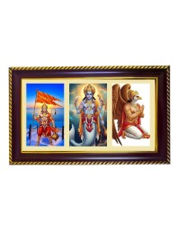 Hanuman-Vishnu-garudaHanuman-Durga-Ganesha Photo Frame 12x8 Inch | Glossy Maroon Polystyrene Frame | Divine Wall & Table Decor | Temple Decoration & Gift Item (Pack Of 1) (F20973)