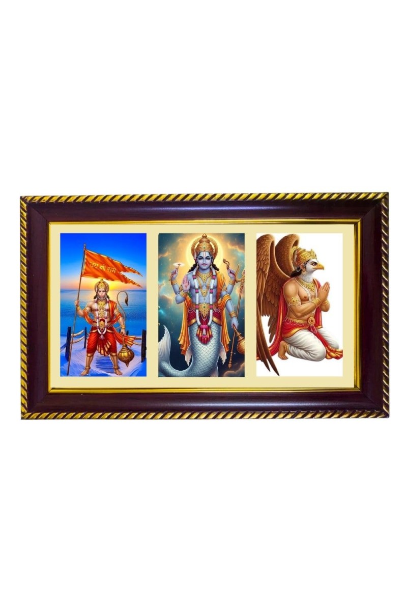 Hanuman-Vishnu-garudaHanuman-Durga-Ganesha Photo Frame 12x8 Inch | Glossy Maroon Polystyrene Frame | Divine Wall & Table Decor | Temple Decoration & Gift Item (Pack Of 1) (F20973)
