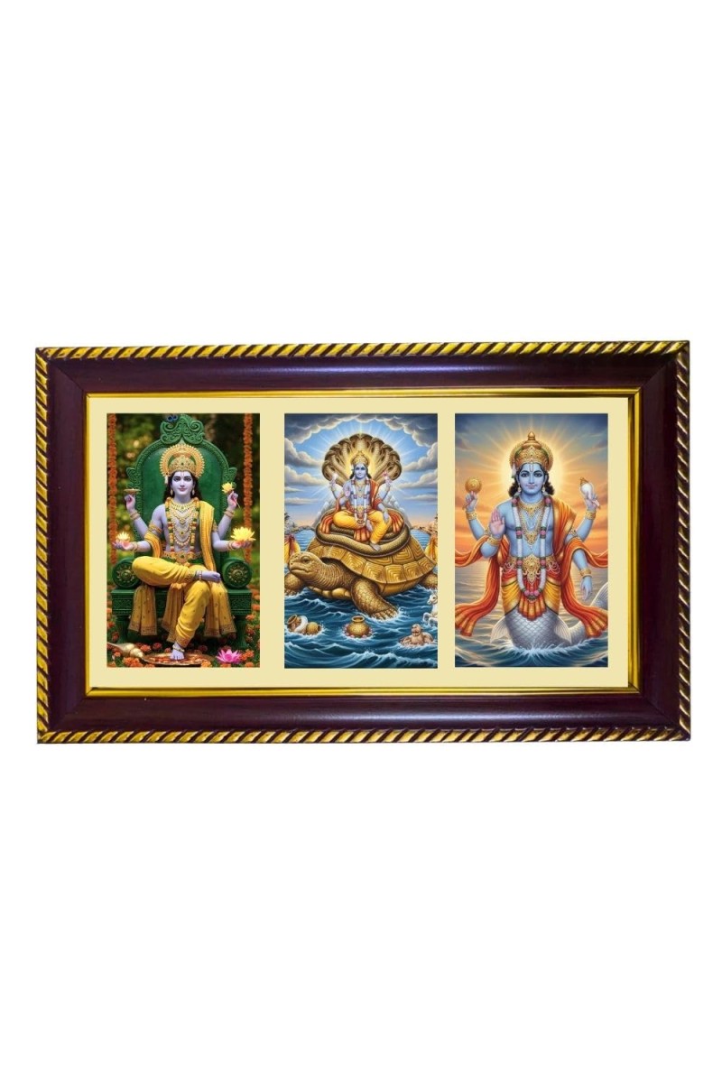 Vishnu Photo Frame 8x4 Inch | Glossy Maroon Polystyrene Frame | Divine Wall & Table Decor | Temple Decoration & Gift Item (Pack Of 1) (F20931)