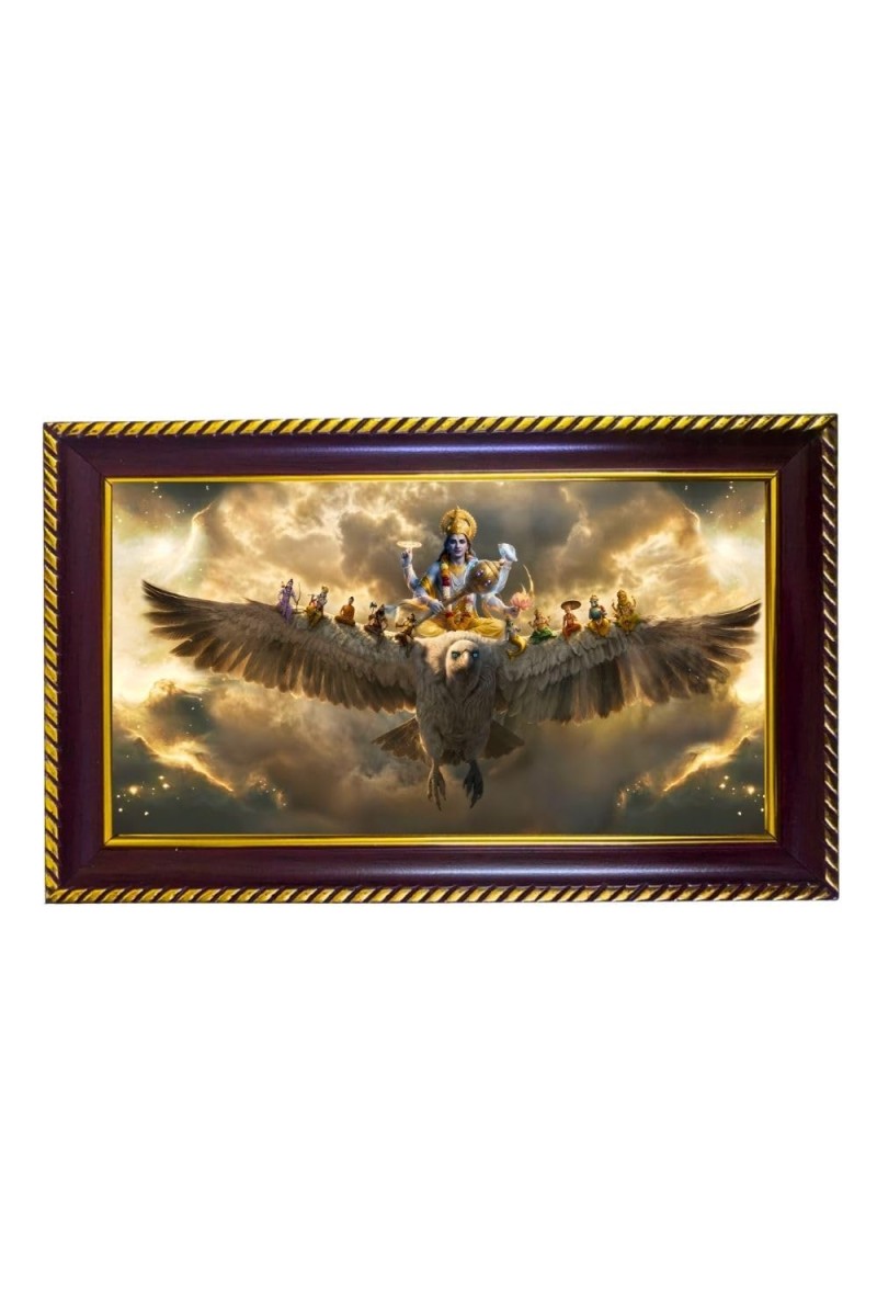 Lord Garuda Photo Frame 14x10 Inch | Glossy Maroon Polystyrene Frame | Divine Wall & Table Decor | Temple Decoration & Gift Item (Pack Of 1) (F20384)