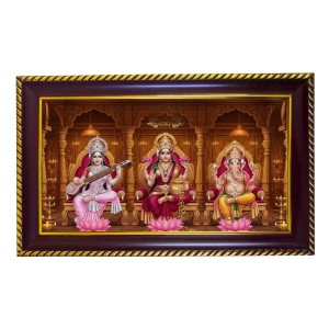 Lord Laxmi Ganesha Laxmi Photo Frame 12x8 Inch | Glossy Maroon Polystyrene Frame | Divine Wall & Table Decor | Temple Decoration & Gift Item (Pack Of 1) (F20159)