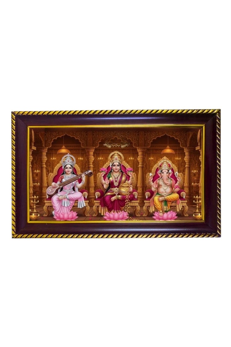 Lord Laxmi Ganesha Laxmi Photo Frame 12x8 Inch | Glossy Maroon Polystyrene Frame | Divine Wall & Table Decor | Temple Decoration & Gift Item (Pack Of 1) (F20159)