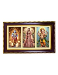 Krishna-Radha-Ganesha Photo Frame 8x4 Inch | Glossy Maroon Polystyrene Frame | Divine Wall & Table Decor | Temple Decoration & Gift Item (Pack Of 1) (F21056)