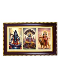 Shiva-Vishnu-Durga Photo Frame 14x10 Inch | Glossy Maroon Polystyrene Frame | Divine Wall & Table Decor | Temple Decoration & Gift Item (Pack Of 1) (F21350)