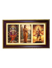 Ram-Sita-Hanuman Photo Frame 14x10 Inch | Glossy Maroon Polystyrene Frame | Divine Wall & Table Decor | Temple Decoration & Gift Item (Pack Of 1) (F21328)