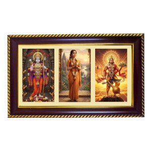 Ram-Sita-Hanuman Photo Frame 14x10 Inch | Glossy Maroon Polystyrene Frame | Divine Wall & Table Decor | Temple Decoration & Gift Item (Pack Of 1) (F21328)