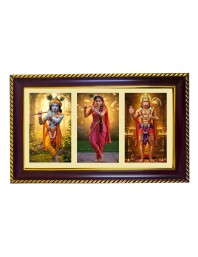 Krishna-Radha-Hanuman Photo Frame 14x10 Inch | Glossy Maroon Polystyrene Frame | Divine Wall & Table Decor | Temple Decoration & Gift Item (Pack Of 1) (F21064)